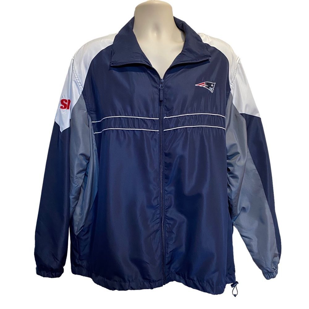 Vintage New England Patriots Windbreaker SI Edition Blue Gray White Sz XL